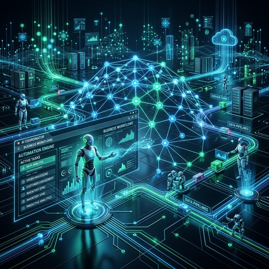 Autonomous AI agent architecture diagram showing input handling, reasoning, API tool calling, CRM integration, and human-in-the-loop validation